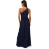 Adrianna Papell Floral Print Chiffon Gown with One Shoulder Neckline(Midnight)
