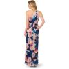 Adrianna Papell Floral Print Chiffon Gown with One Shoulder Neckline(Navy/Blush)