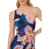 Adrianna Papell Floral Print Chiffon Gown with One Shoulder Neckline(Navy/Blush)
