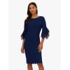 Adrianna Papell Stretch Knit Crepe Sheath Dress with Tiered Organza Bell Sleeve Navy Sateen 16