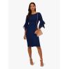 Adrianna Papell Stretch Knit Crepe Sheath Dress with Tiered Organza Bell Sleeve Navy Sateen 16