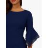 Adrianna Papell Stretch Knit Crepe Sheath Dress with Tiered Organza Bell Sleeve Navy Sateen 16