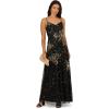Adrianna Papell Women’s Bead Mesh Flower Dress(Black/Gold)