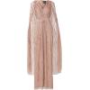 Adrianna Papell Womens Beaded Cape Long Dress(Rose Gold)