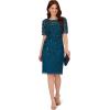 Adrianna Papell Womens Beaded Cocktail Dress(Teal Sapphire)
