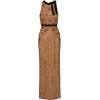 Adrianna Papell Women’s Beaded Halter Long Dress(Copper)