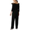Adrianna Papell Womens Feather Trim Jersey Jumpsuit(Black)