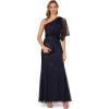 Adrianna Papell Women’s Long Beaded Dress(Dusty Navy)