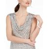 Adrianna Papell Women’s Long Beaded Dress(Silver)