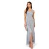 Adrianna Papell Womens Metallic Mesh Cascade GownSpecial Occasion Dress(Sky Blue)
