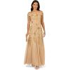 Adrianna Papell Womens Off Shoulder Bead Long Dress(Champagne Gold)
