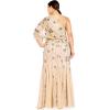 Adrianna Papell Women’s One Shoulder Beaded Dress(Nude)