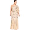 Adrianna Papell Women’s One Shoulder Beaded Dress(Nude)