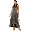 Adrianna Papell Womens Pleated Metallic Ankle Dress(Gunmetal/Black)