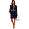Adrianna Papell Women’s Tie Neck Tipped Fit and Flare Knee Length Sweater Dress(Blue Moon/Ivory)