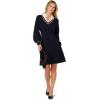 Adrianna Papell Women’s V-Neck Long Sleeve Sweater Dress with Contrast Tipping(Blue Moon/Ivory)