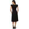Adrianna Papell Women’s V-Neck Midi Ribbed Sweater Dress with Double Ruffle Sleeves(Black)