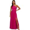 Adrianna Papell Floral Print Chiffon Gown with One Shoulder Neckline(Bright Magenta)