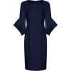 Adrianna Papell Stretch Knit Crepe Sheath Dress with Tiered Organza Bell Sleeve Navy Sateen 16