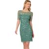 Adrianna Papell Women’s Beaded Floral Short Dress(Green Slate)