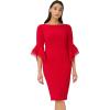 Adrianna Papell Womens Knit Crepe Tiered Sleeve Dress(Red)