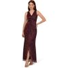 Adrianna Papell Womens Metallic Mesh Cascade GownSpecial Occasion Dress(Burgundy/Gold)