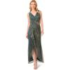 Adrianna Papell Womens Metallic Mesh Cascade GownSpecial Occasion Dress(Evergreen)