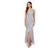 Adrianna Papell Womens Metallic Mesh Cascade GownSpecial Occasion Dress(Sky Blue)