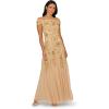 Adrianna Papell Womens Off Shoulder Bead Long Dress(Champagne Gold)