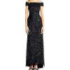 Adrianna Papell Women’s Off The Shoulder Crunchy Bead Gown(Black)