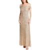 Adrianna Papell Women’s Off The Shoulder Crunchy Bead Gown(Champagne)