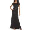 Adrianna Papell Women’s Off The Shoulder Crunchy Bead Gown(Navy)