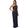 Adrianna Papell Women’s One Shoulder Beaded Dress(Dusty Navy)