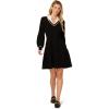 Adrianna Papell Women’s V-Neck Long Sleeve Sweater Dress with Contrast Tipping(Black/Ivory)