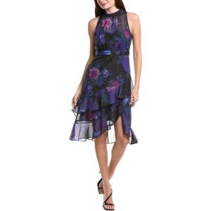 Adrianna Papell Sleeveless Glitter Floral Ruffle Midi Dress