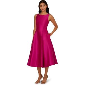 Adrianna Papell Sleeveless Mikado Fit and Flare Midi Dress with V-Back