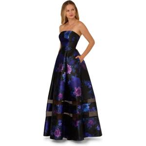 Adrianna Papell Strapless Floral Mikado Illusion Ballgown