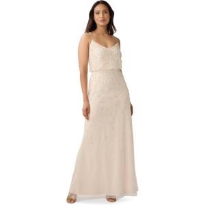 Adrianna Papell Womens 3D Beaded Floral Gown(Cashmere)