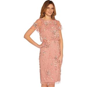 Adrianna Papell Womens Beaded Blouson Dress(Rose Quartz)