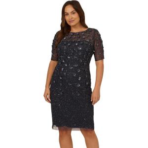 Adrianna Papell Womens Beaded Cocktail Dress(Dusty Navy)