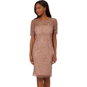 Adrianna Papell Women’s Beaded Cocktail Dress(Stone)