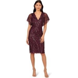 Adrianna Papell Women’s Beaded Dolman Sleeve Dress(Deep Amethyst)