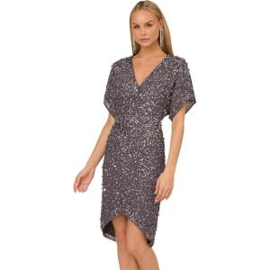 Adrianna Papell Women’s Beaded Dolman Sleeve Dress(Gunmetal)