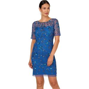Adrianna Papell Women’s Beaded Floral Short Dress(Blue Horizon)