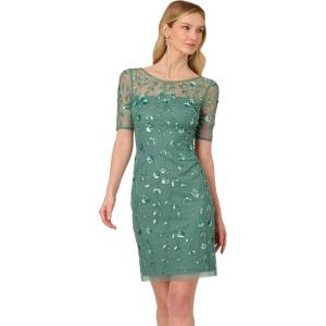 Adrianna Papell Women’s Beaded Floral Short Dress(Green Slate)