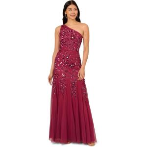 Adrianna Papell Womens Beaded Mesh Long Dress(Shiraz)