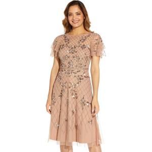 Adrianna Papell Womens Beaded Midi Dress(Rose Gold)