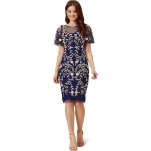 Adrianna Papell Womens Beaded Short Dress(Navy/Blush)