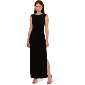 Adrianna Papell Womens Beaded Shoulder Gown(Black)