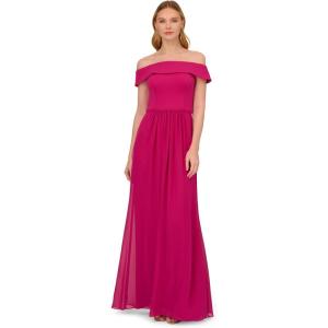 Adrianna Papell Womens Crepe Chiffon Gown(Bright Magenta)